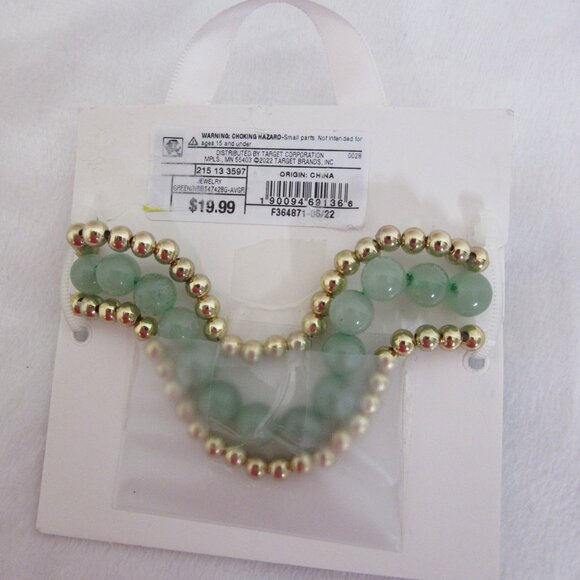 beloved + inspired Luck Bracelet Set Natural Green Aventurine Beads Stretch - Picture 2 of 2